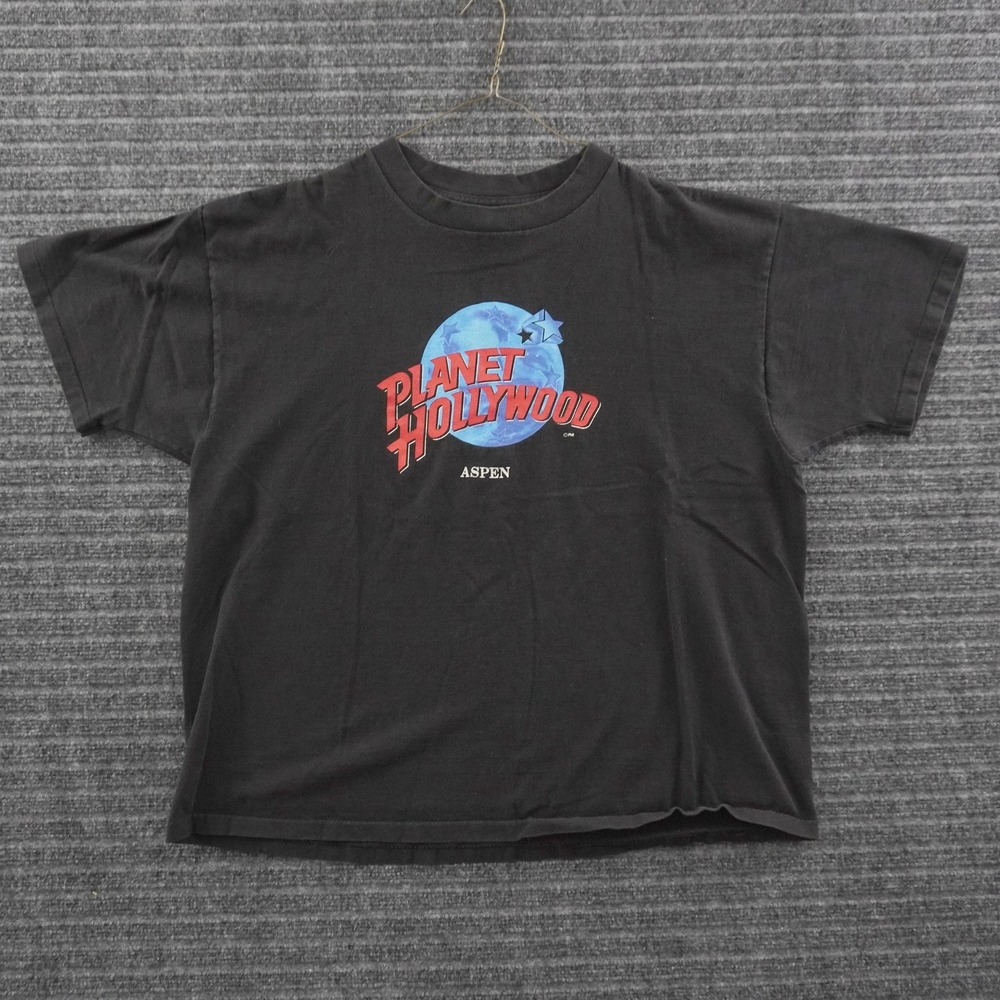 Vintage 90s Planet Hollywood T-Shirt Mens XL Black Aspen Graphic Tee